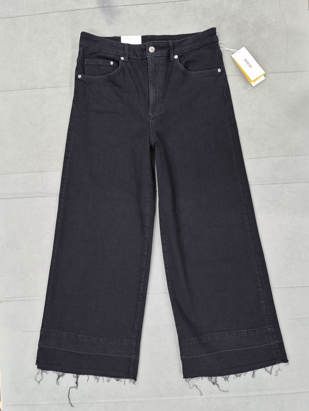 H&M &Denim jeans women's 33 black Culotte wide leg high waist ankle raw hem